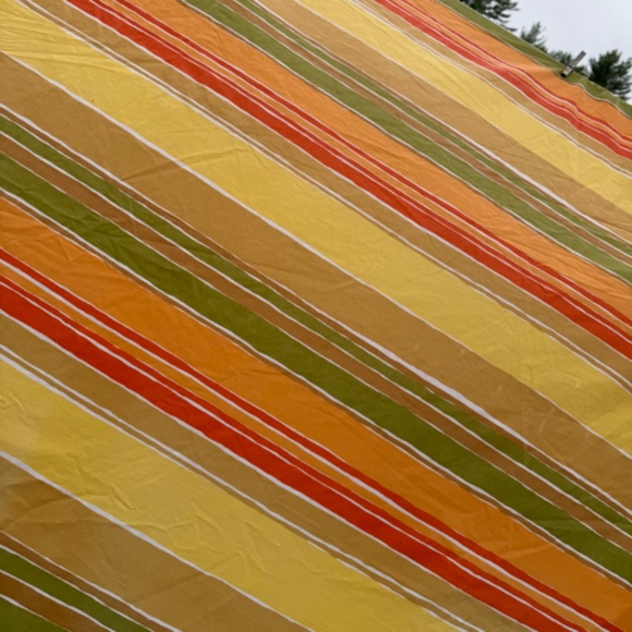 Vintage Cannon Cutter Queen Flat Sheet Striped Orange Yellow Avocado Green MCM - Picture 3 of 11